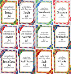 Set of vector frames and borders with ribbons of the color of the flag of several countries. Part X.