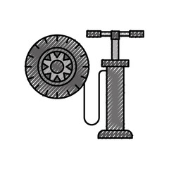 hand pump with car wheel pressure air instrument vector illustration