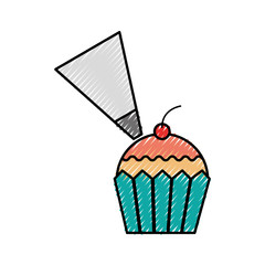cupcake cherry and icing bakery pastry food fresh vector illustration