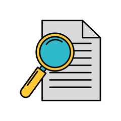 office business paper and magnifier work image vector illustration