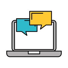 laptop with speech bubble communication dialog vector illustration