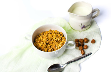 Granola muesli with hazelnuts in bowls