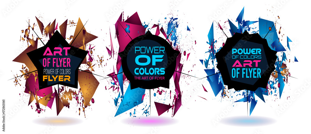 Aufkleber futuristic frame art design with abstract shapes and drops of colors behind the space