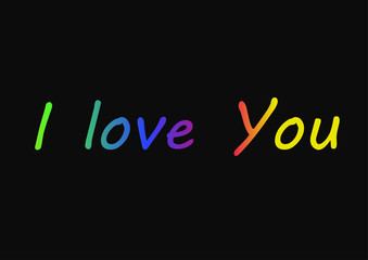 Colorful words isolated on black background.