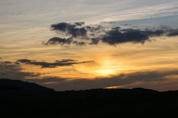 Fototapeta na wymiar Sunrise and sunset over the hills and town. Slovakia