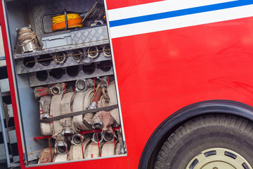 outdoor compartment of a fire truck