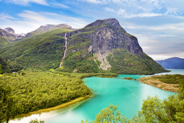 Naklejka na ściany i meble Lake Lovatnet in Lodalen valley, Norway