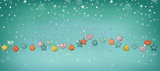 Adventskalender-Anhänger vor Schneegestöber