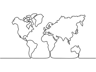 Continuous line drawing. Map of the Earth. Vector illustration
