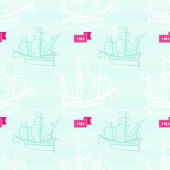 Seamless marine pattern with sailing ships. 