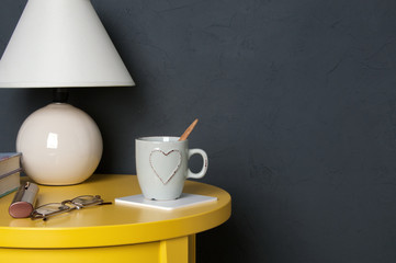 Bedroom interior on gray background