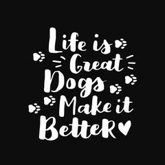 Dog adoption hand written lettering. Brush lettering quotes about the dog. Vector motivational saying white ink on black isolated background.