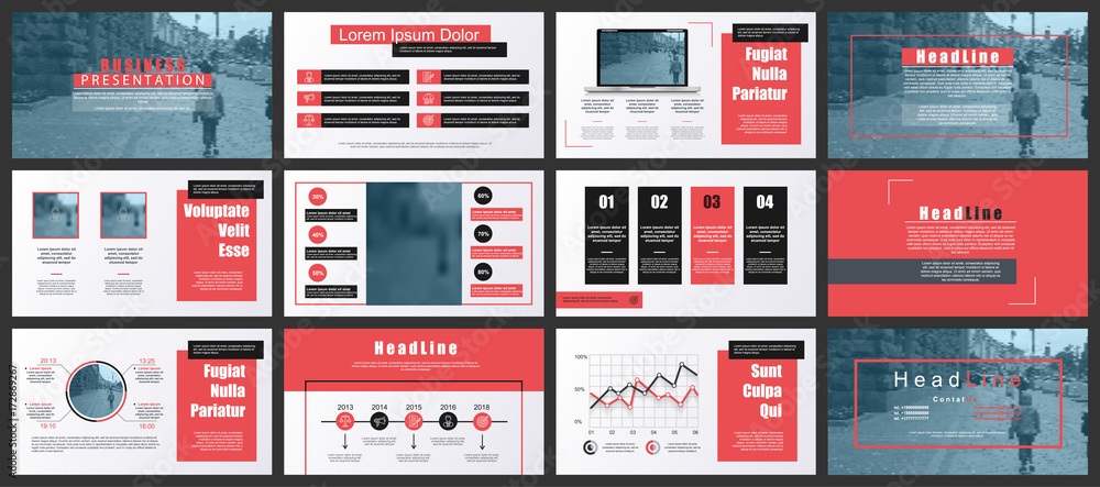 Poster red and black elements for infographics on white background. presentation templates. can be used for