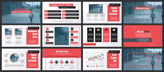 Red and black elements for infographics on white background. Presentation templates. Can be used for presentation, flyer and leaflet, corporate report, marketing, advertising, annual report, banner.