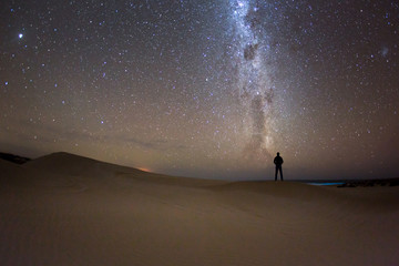 Man looking at the Milky Way. Australia.