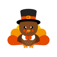 cute turkey vector with hat and tie
