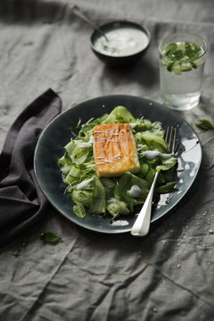 Cucumber salad with halloumi cheese