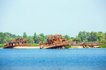 Flooded vessels in the Pripyat River