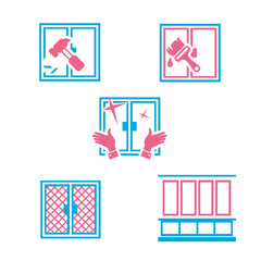 Different types of actions with windows / Solid fill vector icons set
