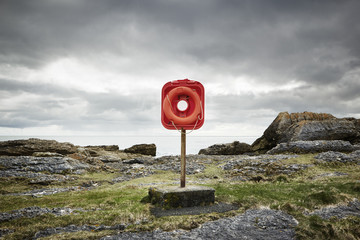A buoyancy aid by the sea