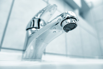 Water tap in bathroom
