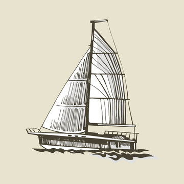 Sailing yacht on a beige background 