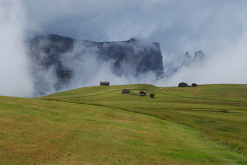 Sciliar surrounded by the fog in the Dolomites