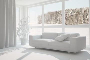 White room with sofa. Scandinavian interior design. 3D illustration