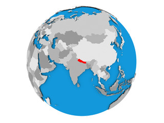 Nepal on globe isolated
