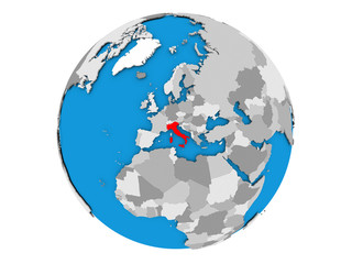 Italy on globe isolated