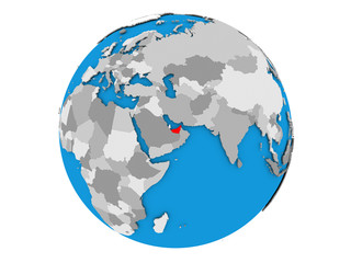 United Arab Emirates on globe isolated