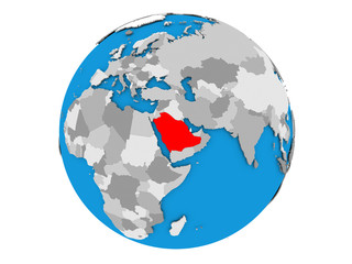 Saudi Arabia on globe isolated