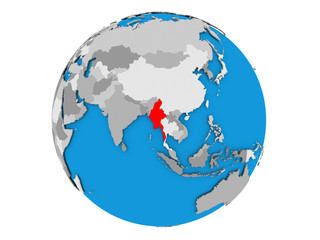 Myanmar on globe isolated