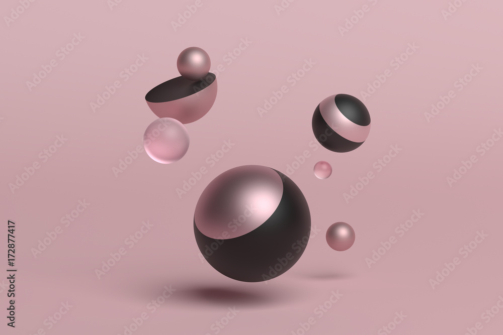 Poster abstract 3d rendering of geometric shapes. composition with spheres. modern background design for po
