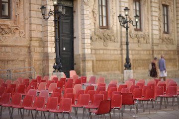 Improvised auditorium in the square of the ancient city. Lecce, Apulia, Italy
