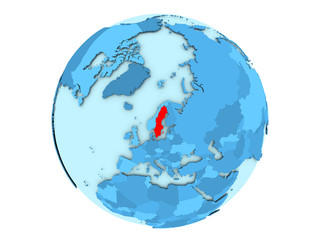 Sweden on blue globe isolated