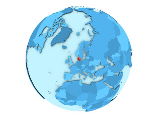 Obraz premium Denmark on blue globe isolated