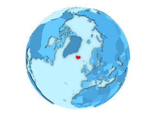 Iceland on blue globe isolated