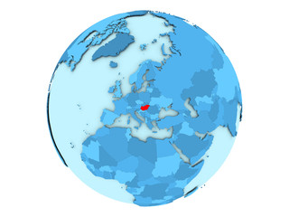 Hungary on blue globe isolated
