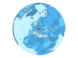 Austria on blue globe isolated