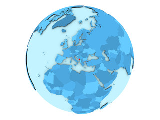 Montenegro on blue globe isolated