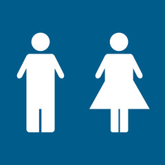 Red toilet sign with white woman and man symbols. WC sign. Restroom