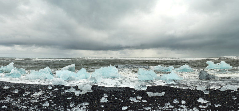 ice on volcanic beach