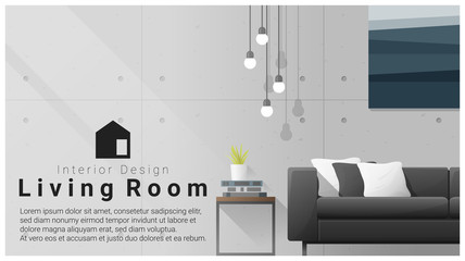 Interior design with Modern living room background , vector , illustration