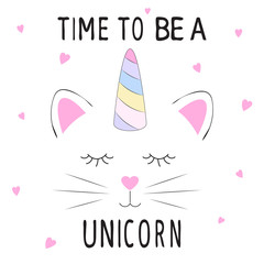 Cute fantasy cat unicorn. Sweet kids graphics for t-shirts.