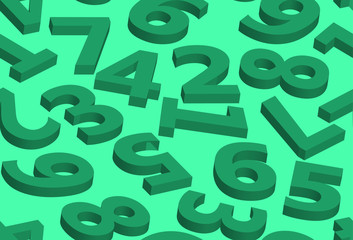 Seamless pattern numbers in 3D green, vector