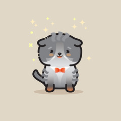 Cute cat  isolated on gray background. 