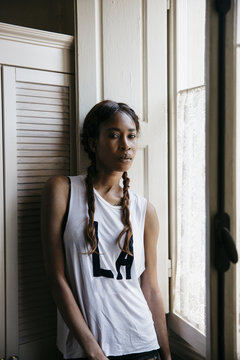 African American woman looking at camera