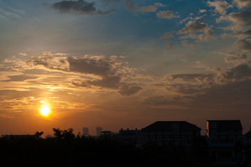 Silhouette building at sunset.