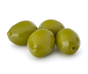 Green olives fruits isolated on white background cutout